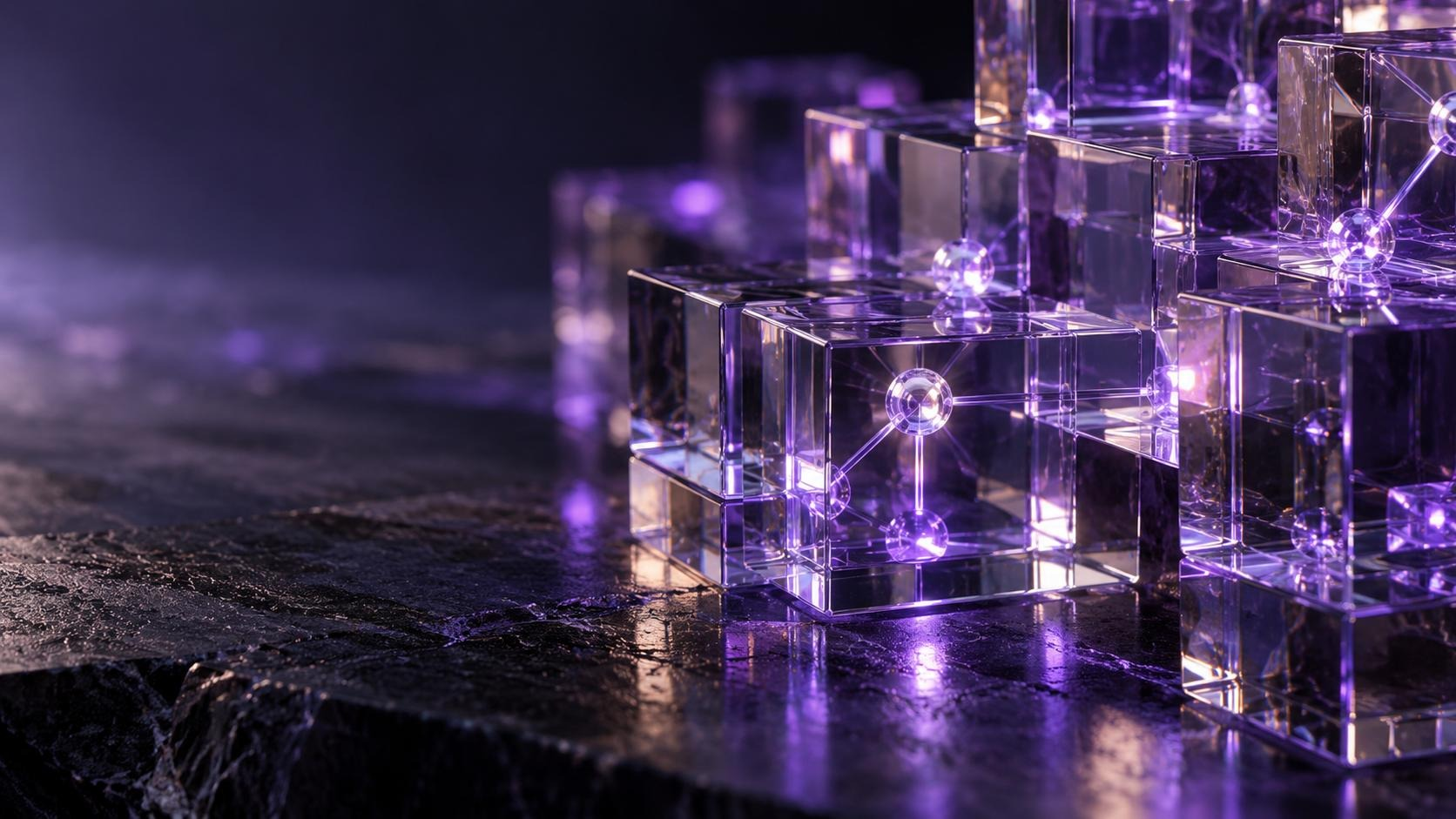 Connected transparent blocks representing a structured framework