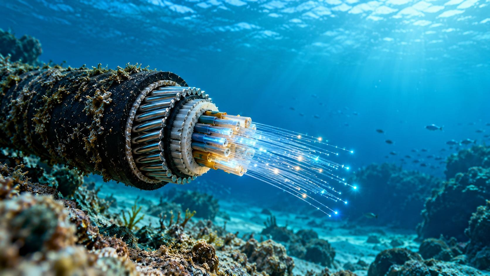 Subsea fiber optic cable representing global connectivity